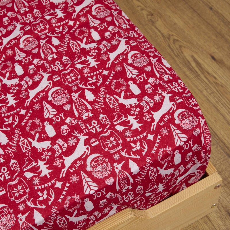 Zoom Drap housse Noël Rouge