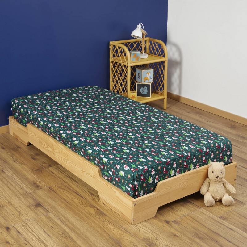 Drap housse Noël Vert Santa