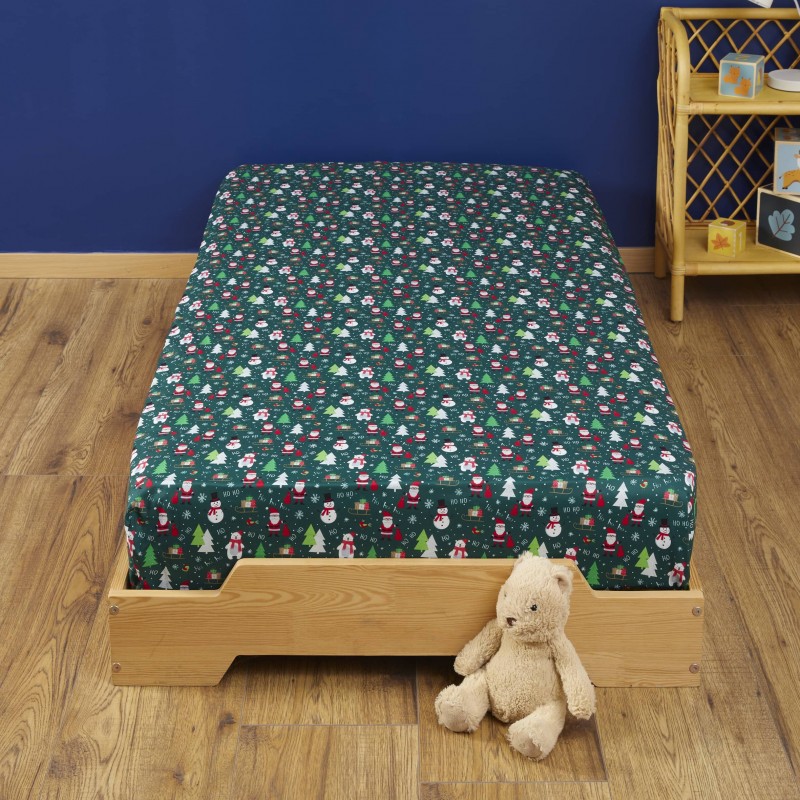 Drap housse Noël Vert Santa