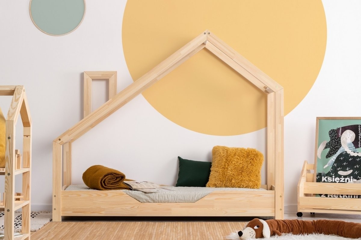 Lit cabane pour enfant en bois de pin - Lit double en forme de maison avec  grands
